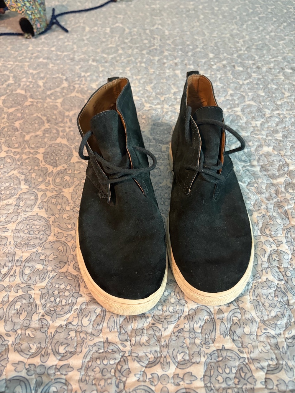 Lucky Brand Black Suede Ankle Booties with Cream Sole